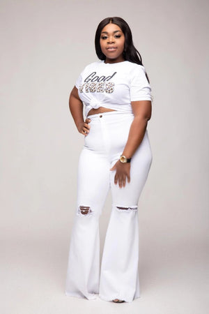 Akachi Luv Distressed Flare Plus Size Pant